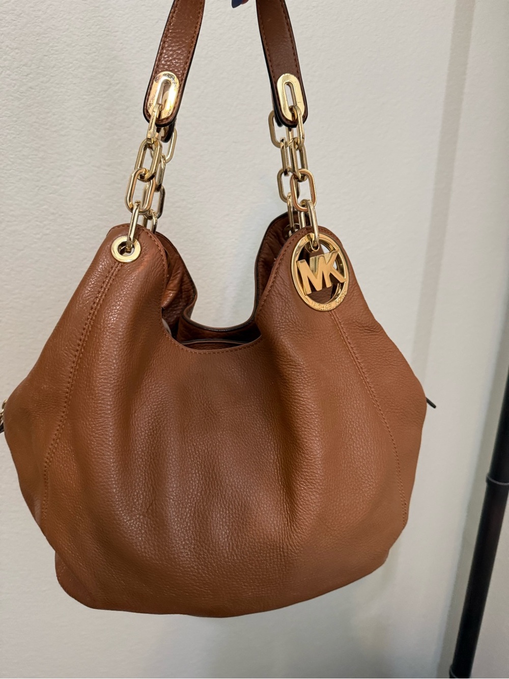 Michael Kors Cognac Leather Shoulder Hobo with Gold Hardware